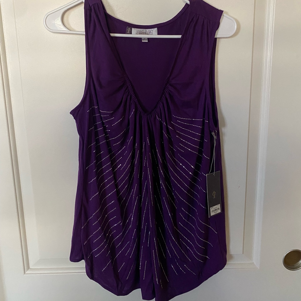 Brand New Jennifer Lopez Purple Sparkly V Neck ShawlLike Blouse